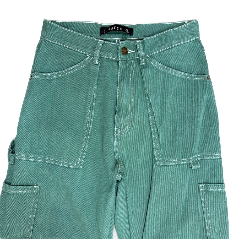 Lioness Womens High-Rise Wide Leg Baggy Cargo Green Denim Jeans XS 27x30 - Picture 5 of 16